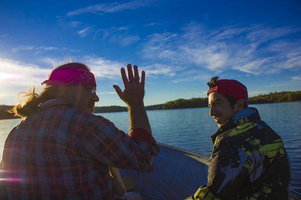 Tony Chachaï and Gabriel in the canoe